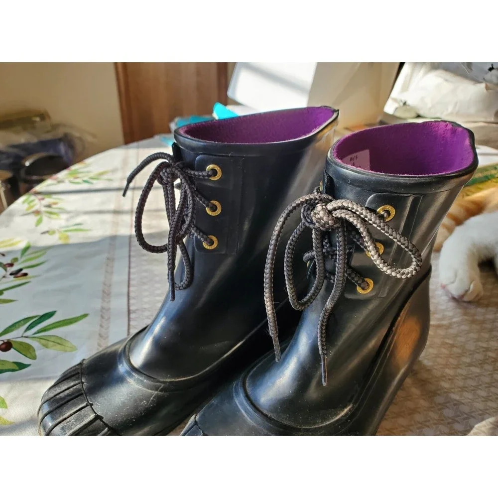 Sperry Rubber Rain Boots Navy with Fuschia Womens Sz 6 preowned Pull On Shoes